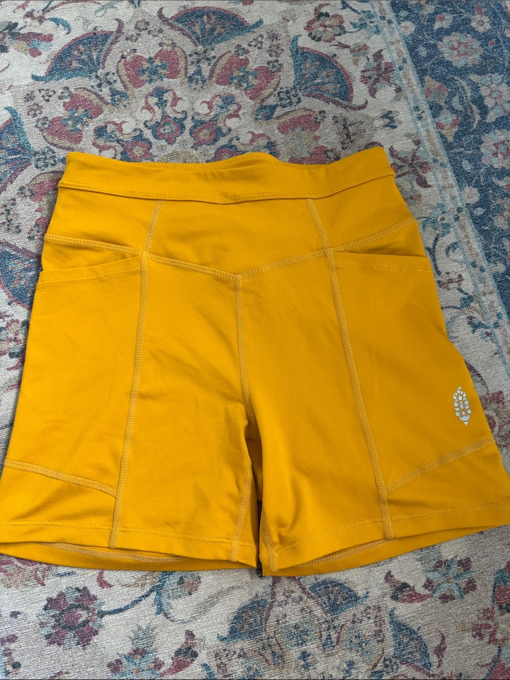 Free People Mustard Yellow High-Rise Bike Shorts with Side Pocket